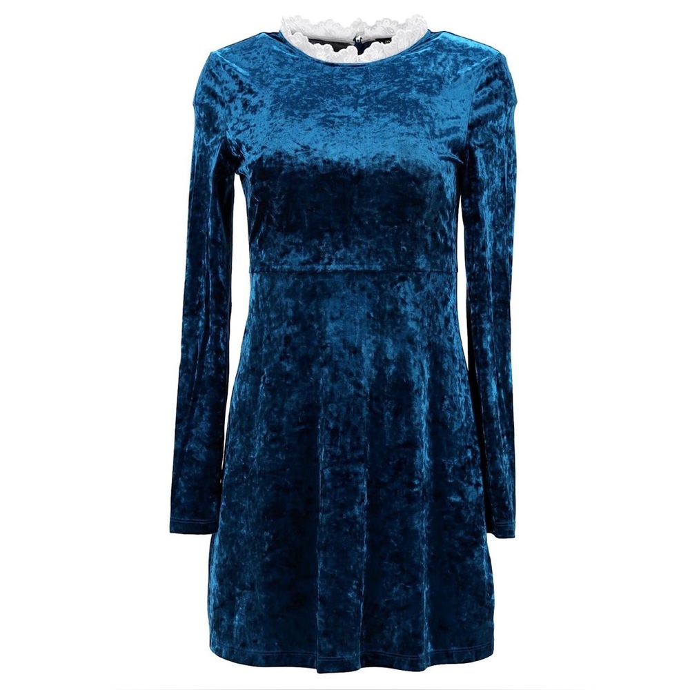 NWT Maje Randy Crushed Velvet Mini Dress in Teal Blue Size 36 FR Lace Holiday